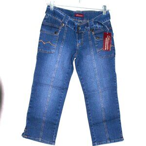 New With Tag Diamante Blue Capri Jeans Women Size 3/4